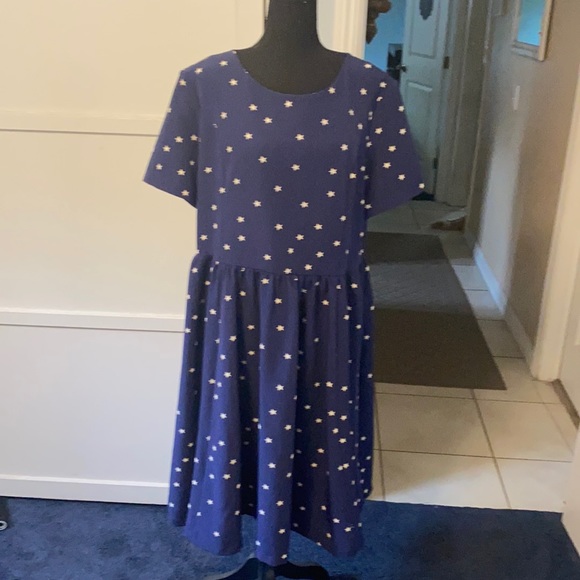 Factual Classic A line Dress  by ModCloth. Navy blue, white stars  with pockets. - Picture 2 of 16